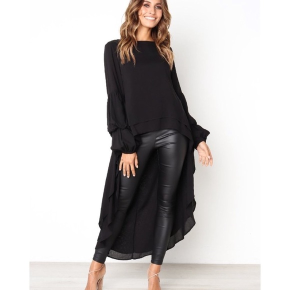 Slenderizing Black High/Low Blouse - Picture 1 of 7